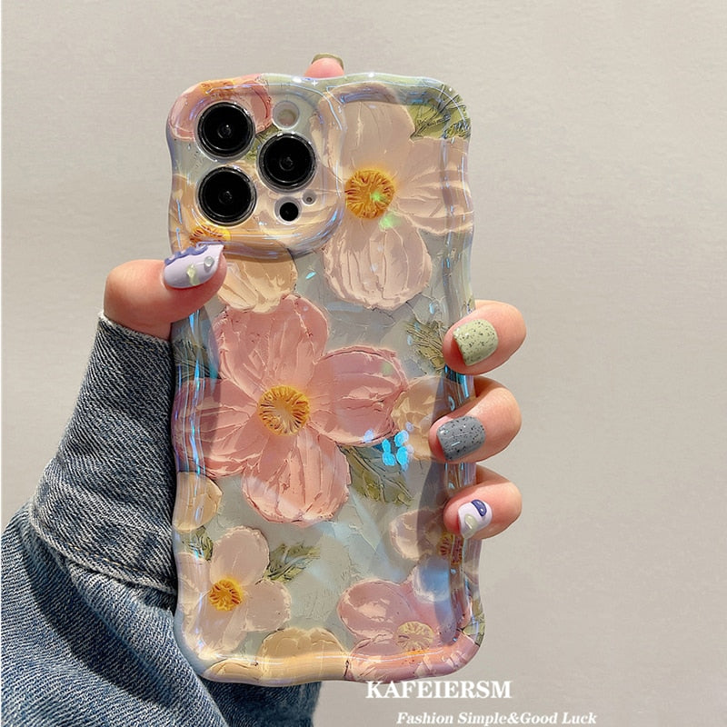 New Luxury Shockproof Laser Blue Light Flowers iPhone Case