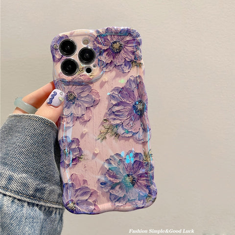 New Luxury Shockproof Laser Blue Light Flowers iPhone Case