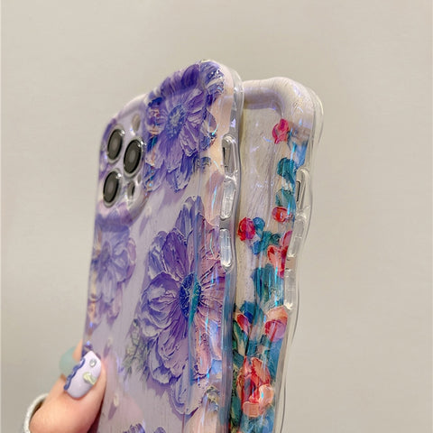 New Luxury Shockproof Laser Blue Light Flowers iPhone Case