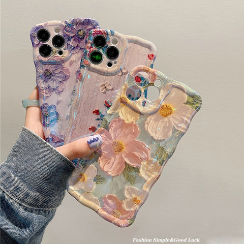 New Luxury Shockproof Laser Blue Light Flowers iPhone Case